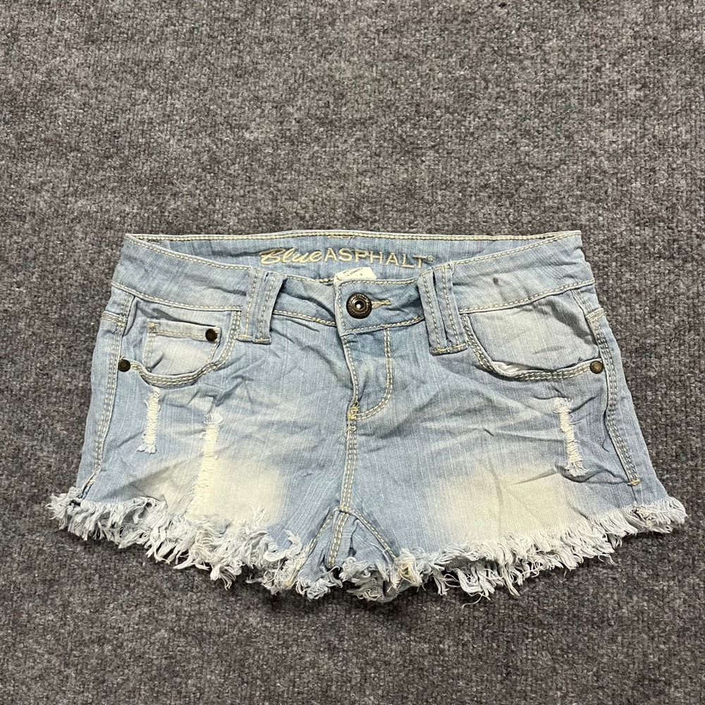 Blue Asphalt Denim Shorts Womens Size 3 Light Wash Distressed Frayed Hem Casual